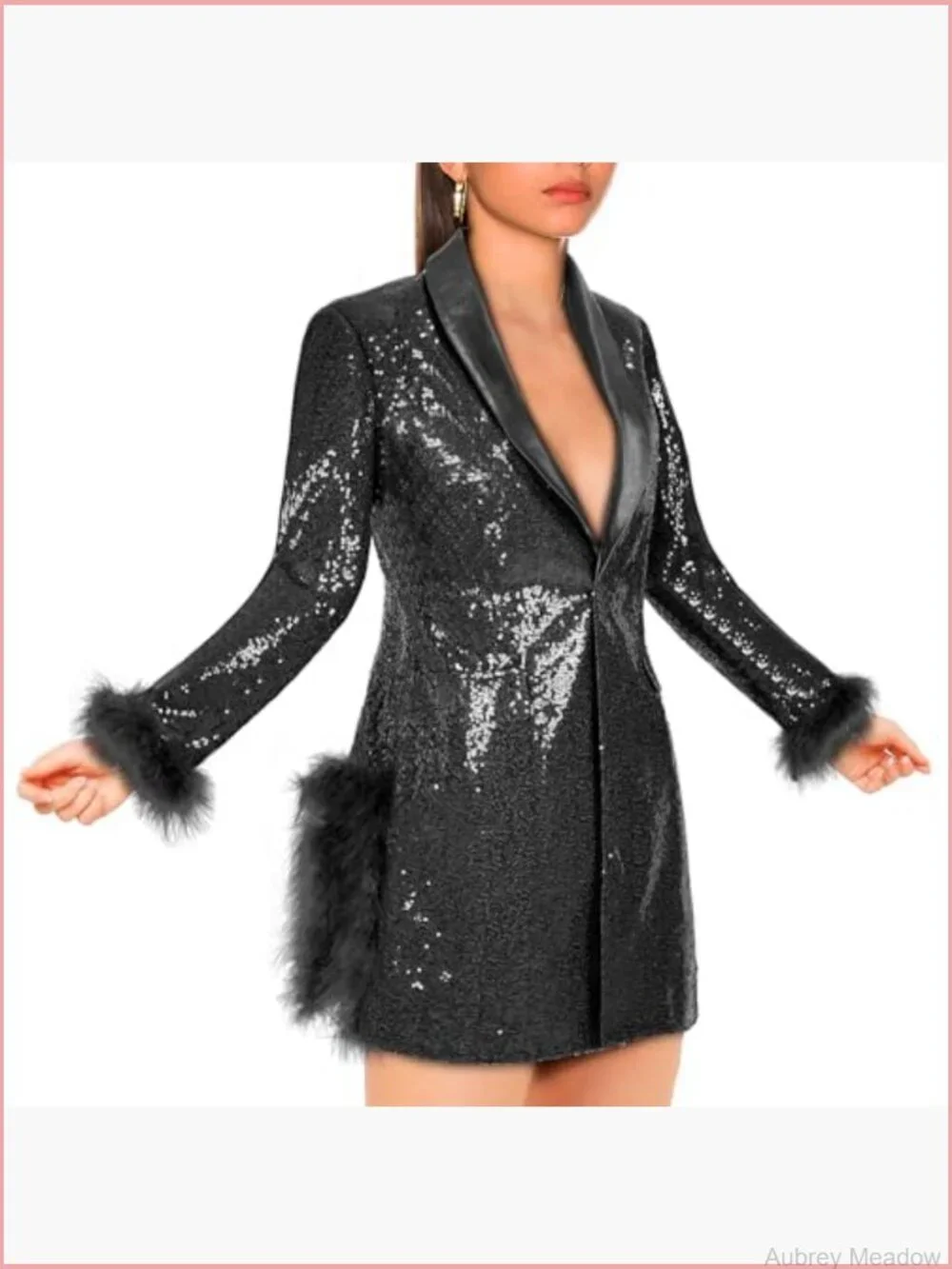 Sequin Blazer Long Sleeve Slim Fit Jacket with Pockets